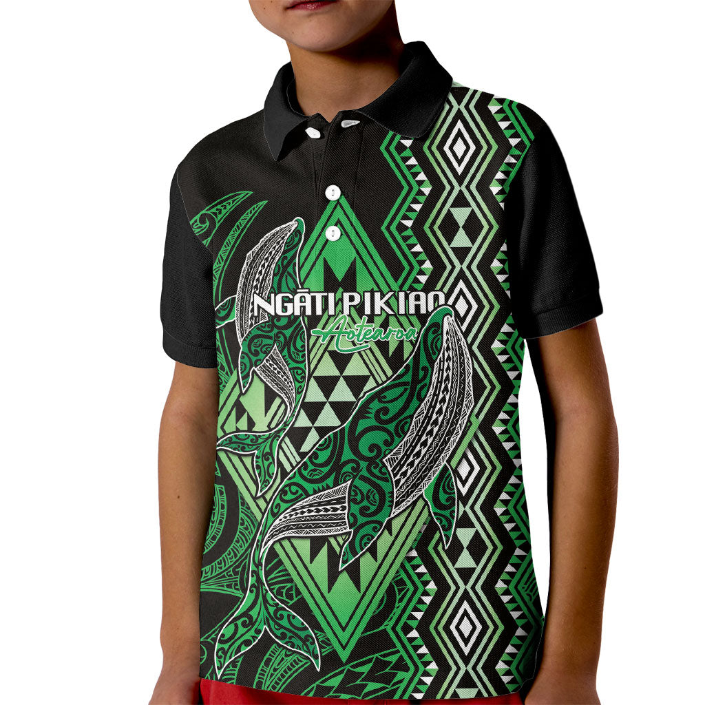 Aotearoa Iwi Ngati Pikiao Personalised Kid Polo Shirt NZ Maori Humpback Whale Taniko Motifs LT14 Kid Green - Polynesian Pride