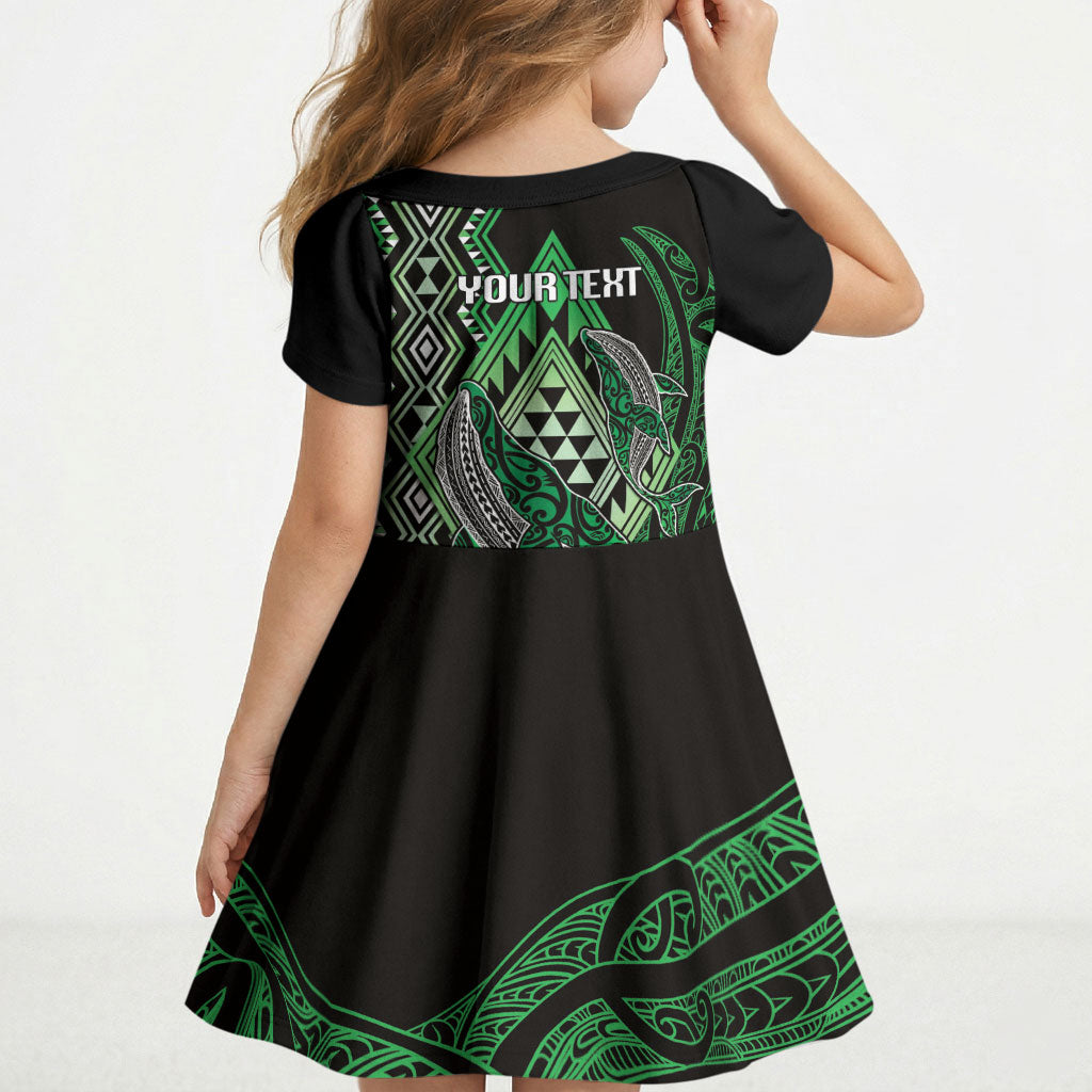 Aotearoa Iwi Ngati Pikiao Personalised Kid Short Sleeve Dress NZ Maori Humpback Whale Taniko Motifs