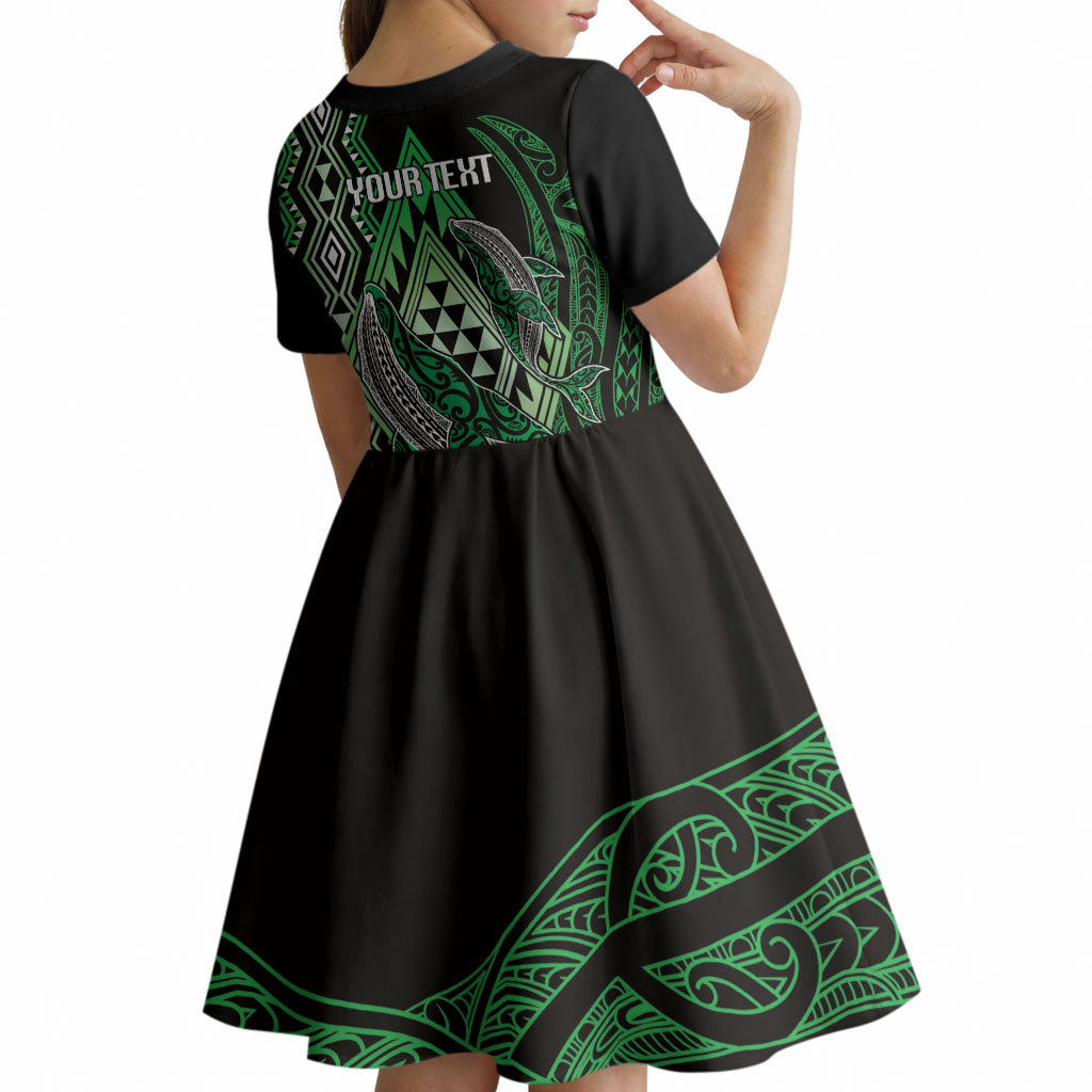 Aotearoa Iwi Ngati Pikiao Personalised Kid Short Sleeve Dress NZ Maori Humpback Whale Taniko Motifs