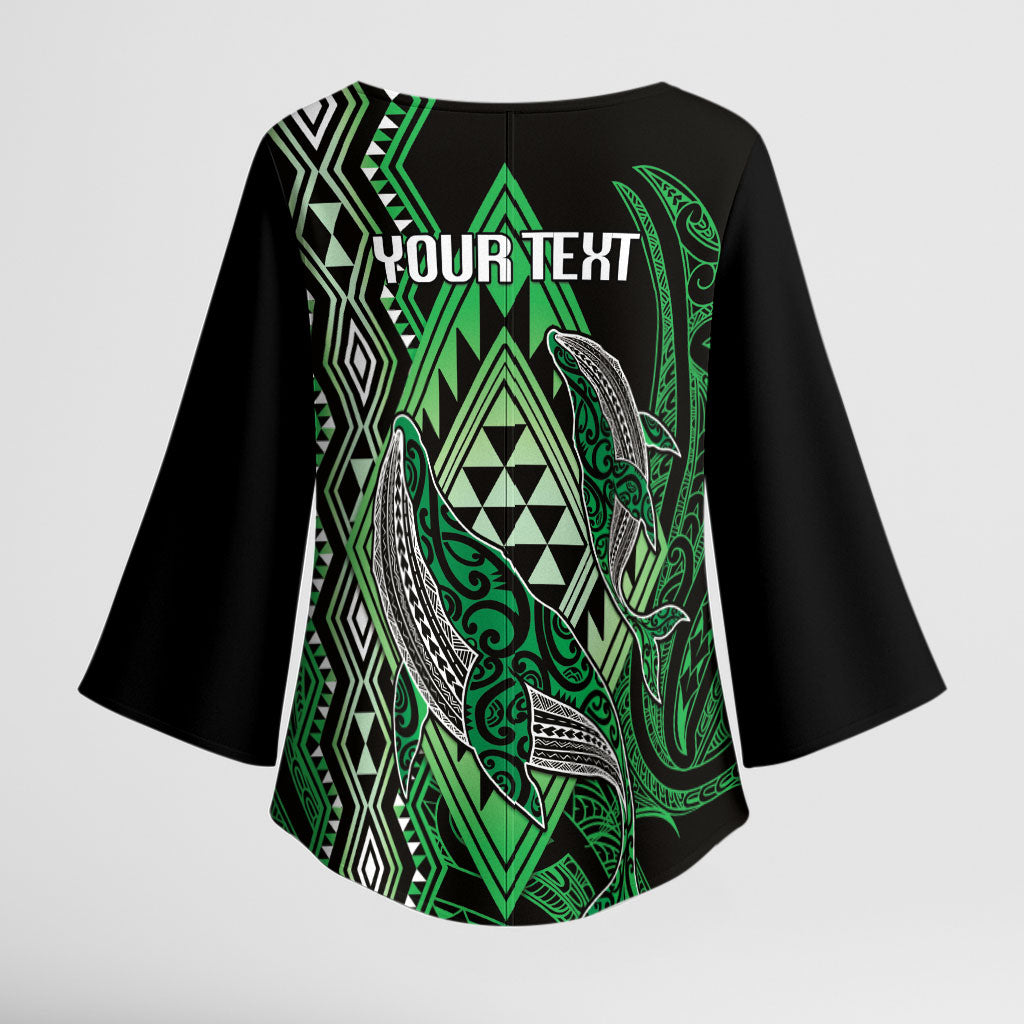 Aotearoa Iwi Ngati Pikiao Personalised Kimono Sleeve Blouse NZ Maori Humpback Whale Taniko Motifs