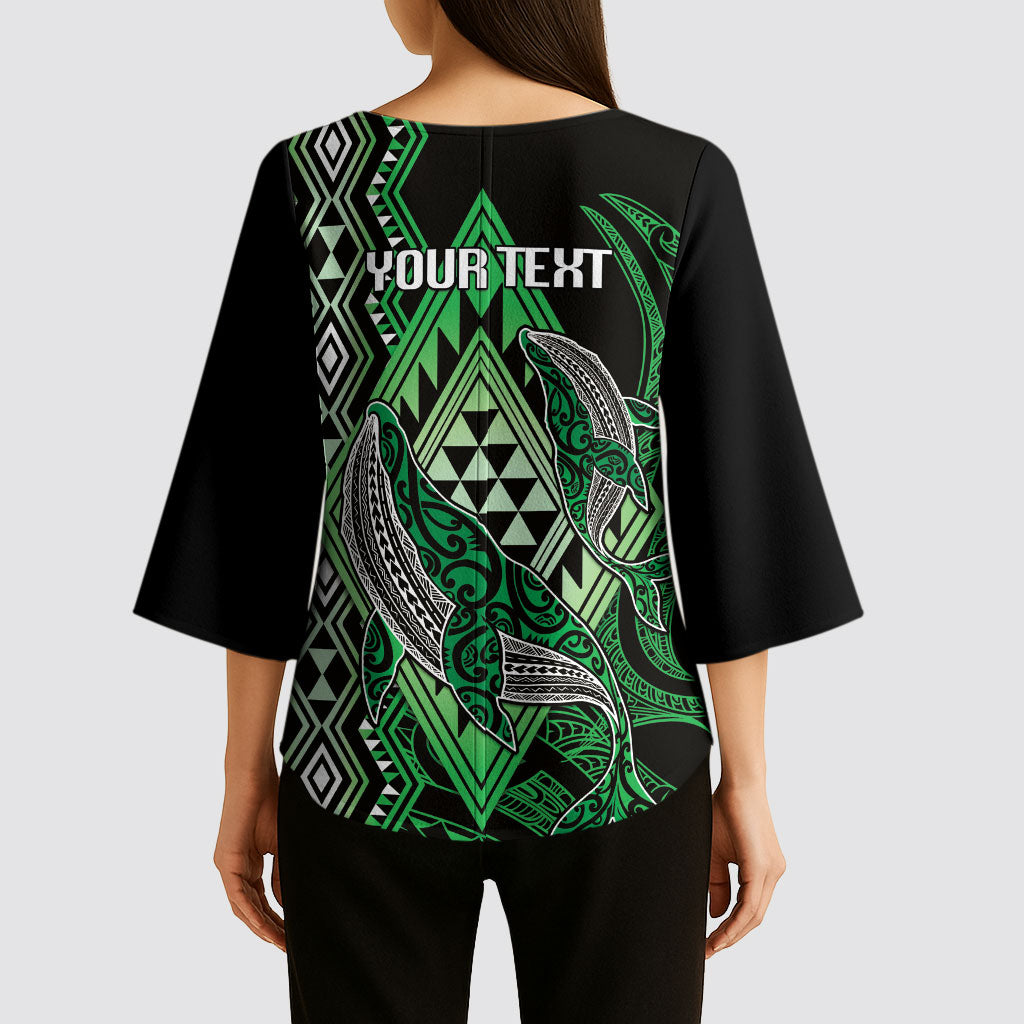 Aotearoa Iwi Ngati Pikiao Personalised Kimono Sleeve Blouse NZ Maori Humpback Whale Taniko Motifs