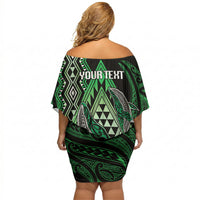 Aotearoa Iwi Ngati Pikiao Personalised Off Shoulder Short Dress NZ Maori Humpback Whale Taniko Motifs