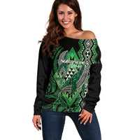 Aotearoa Iwi Ngati Pikiao Personalised Off Shoulder Sweater NZ Maori Humpback Whale Taniko Motifs