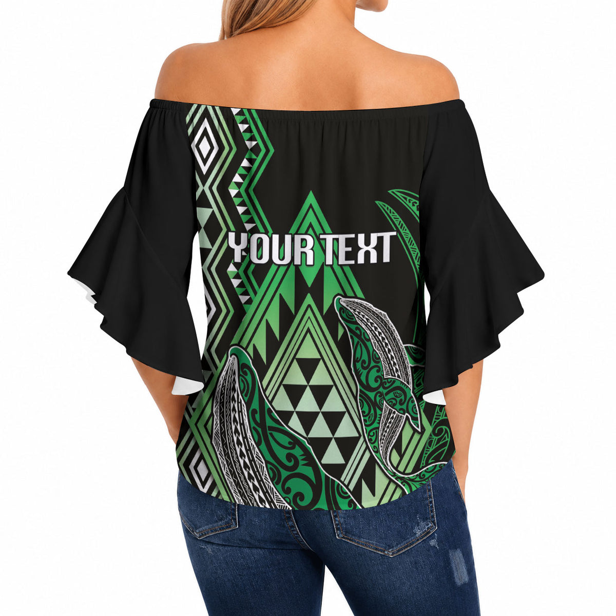 Aotearoa Iwi Ngati Pikiao Personalised Off Shoulder Wrap Waist Top NZ Maori Humpback Whale Taniko Motifs