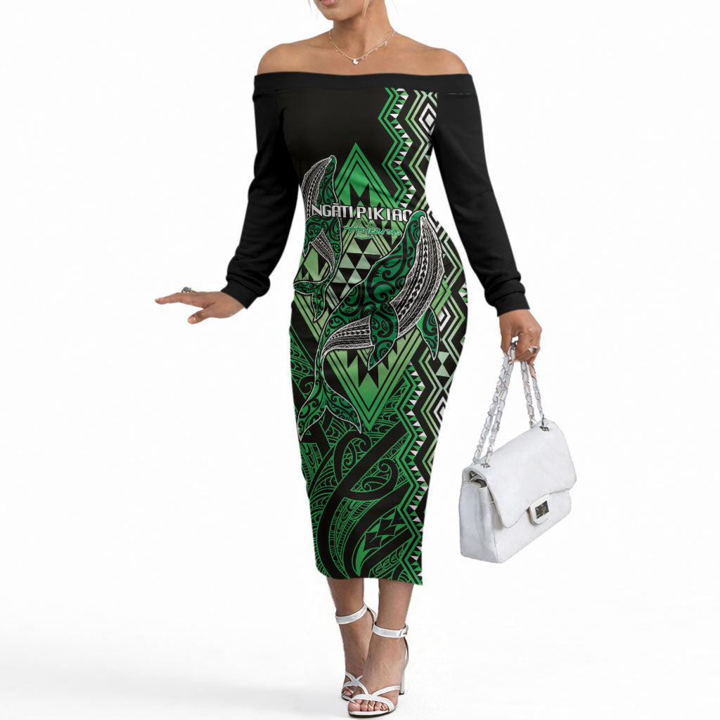 Aotearoa Iwi Ngati Pikiao Personalised Off The Shoulder Long Sleeve Dress NZ Maori Humpback Whale Taniko Motifs
