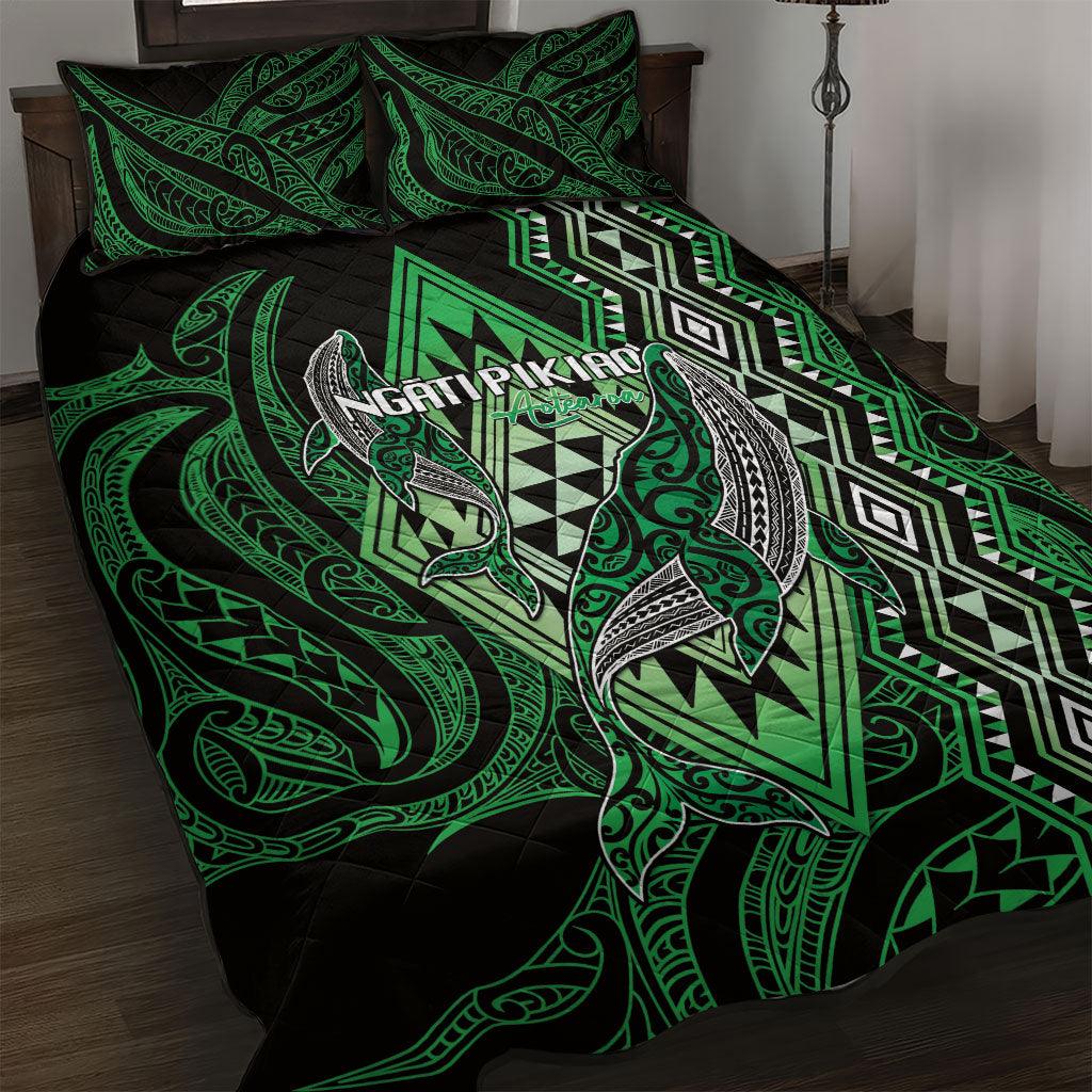 Aotearoa Iwi Ngati Pikiao Quilt Bed Set NZ Maori Humpback Whale Taniko Motifs