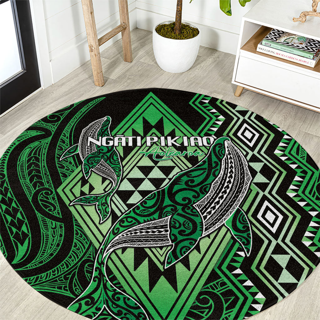 Aotearoa Iwi Ngati Pikiao Round Carpet NZ Maori Humpback Whale Taniko Motifs