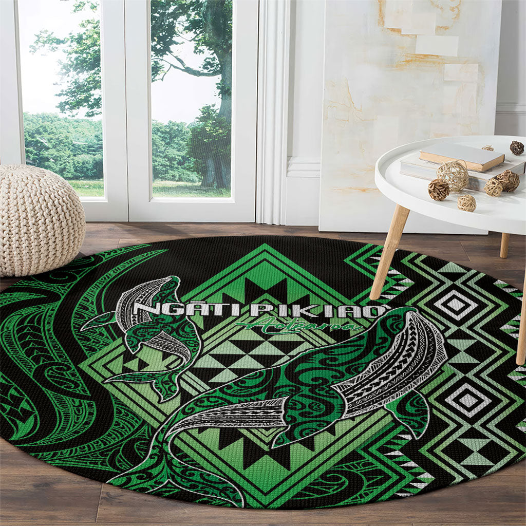 Aotearoa Iwi Ngati Pikiao Round Carpet NZ Maori Humpback Whale Taniko Motifs