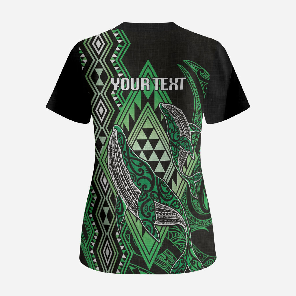 Aotearoa Iwi Ngati Pikiao Personalised Scrub Top NZ Maori Humpback Whale Taniko Motifs