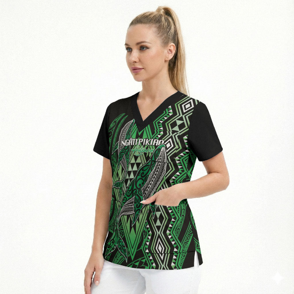 Aotearoa Iwi Ngati Pikiao Personalised Scrub Top NZ Maori Humpback Whale Taniko Motifs