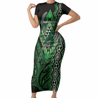 Aotearoa Iwi Ngati Pikiao Personalised Short Sleeve Bodycon Dress NZ Maori Humpback Whale Taniko Motifs