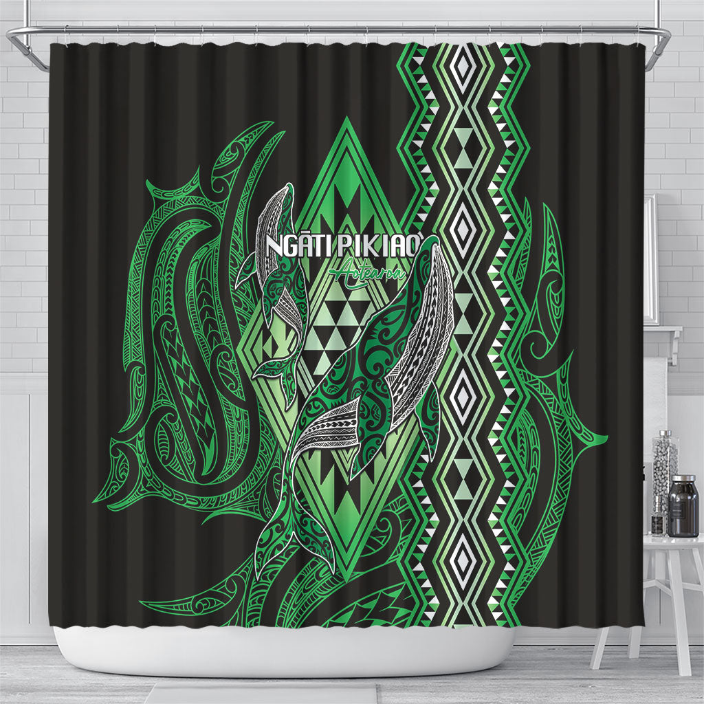Aotearoa Iwi Ngati Pikiao Shower Curtain NZ Maori Humpback Whale Taniko Motifs