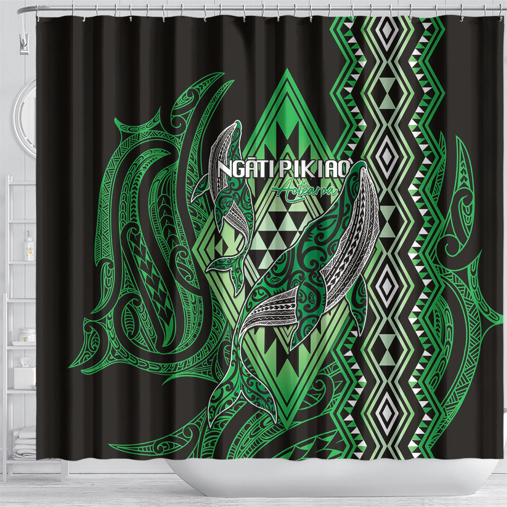 Aotearoa Iwi Ngati Pikiao Shower Curtain NZ Maori Humpback Whale Taniko Motifs
