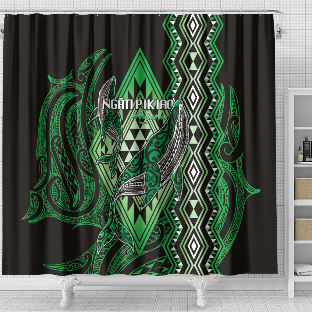 Aotearoa Iwi Ngati Pikiao Shower Curtain NZ Maori Humpback Whale Taniko Motifs