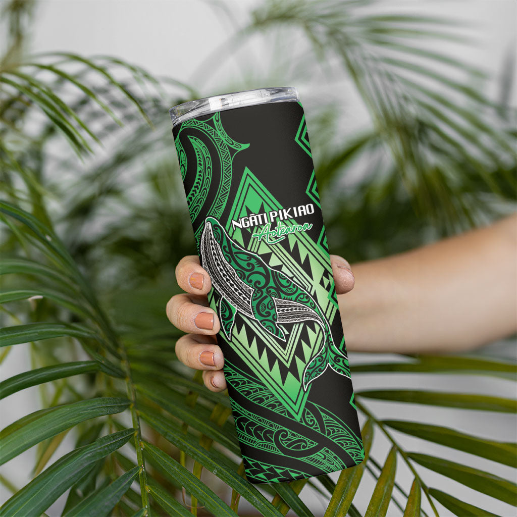 Aotearoa Iwi Ngati Pikiao Personalised Skinny Tumbler NZ Maori Humpback Whale Taniko Motifs