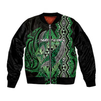 Aotearoa Iwi Ngati Pikiao Personalised Sleeve Zip Bomber Jacket NZ Maori Humpback Whale Taniko Motifs
