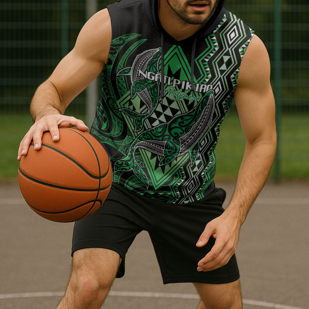 Aotearoa Iwi Ngati Pikiao Personalised Sleeveless Hoodie NZ Maori Humpback Whale Taniko Motifs