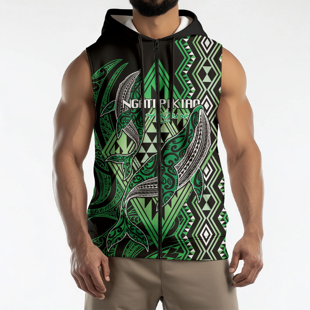 Aotearoa Iwi Ngati Pikiao Personalised Sleeveless Zip Hoodie NZ Maori Humpback Whale Taniko Motifs