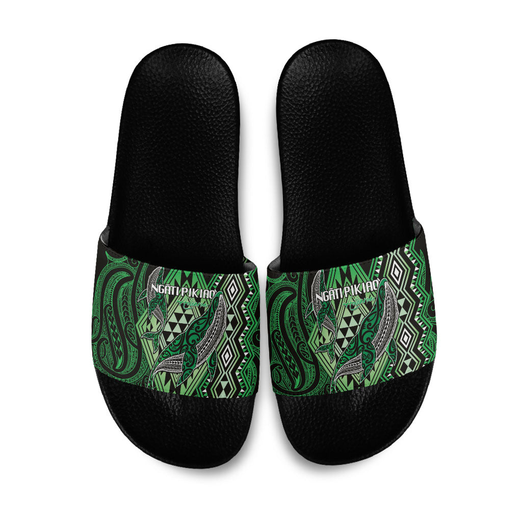 Aotearoa Iwi Ngati Pikiao Slide Sandals NZ Maori Humpback Whale Taniko Motifs