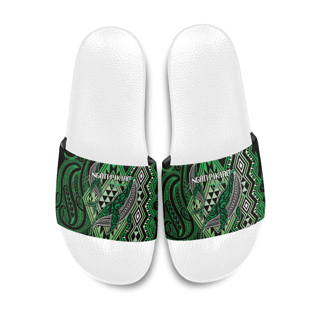 Aotearoa Iwi Ngati Pikiao Slide Sandals NZ Maori Humpback Whale Taniko Motifs