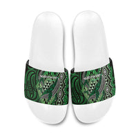 Aotearoa Iwi Ngati Pikiao Slide Sandals NZ Maori Humpback Whale Taniko Motifs