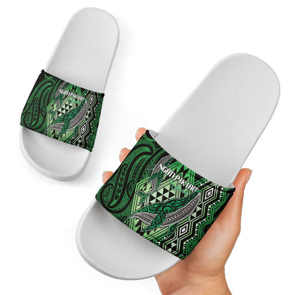Aotearoa Iwi Ngati Pikiao Slide Sandals NZ Maori Humpback Whale Taniko Motifs