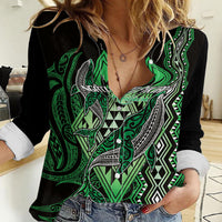 Aotearoa Iwi Ngati Pikiao Personalised Women Casual Shirt NZ Maori Humpback Whale Taniko Motifs