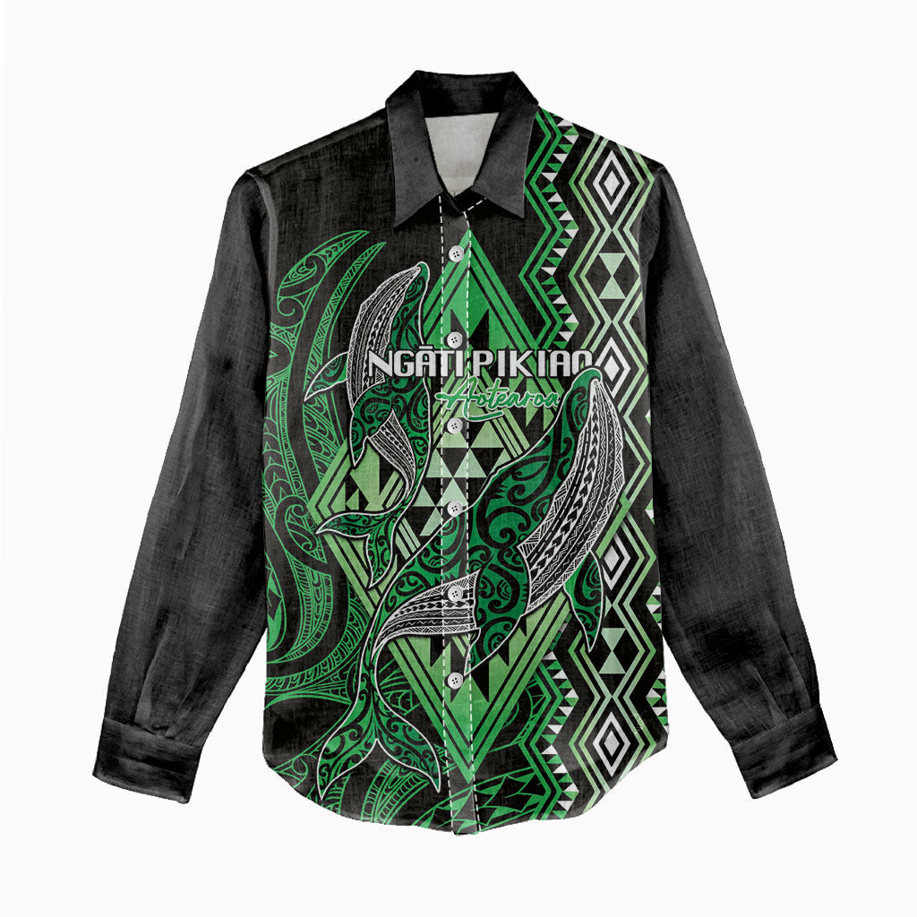 Aotearoa Iwi Ngati Pikiao Personalised Women Casual Shirt NZ Maori Humpback Whale Taniko Motifs