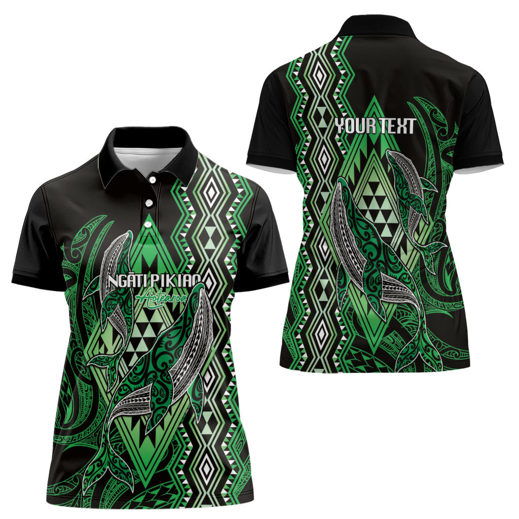 Aotearoa Iwi Ngati Pikiao Personalised Women Polo Shirt NZ Maori Humpback Whale Taniko Motifs