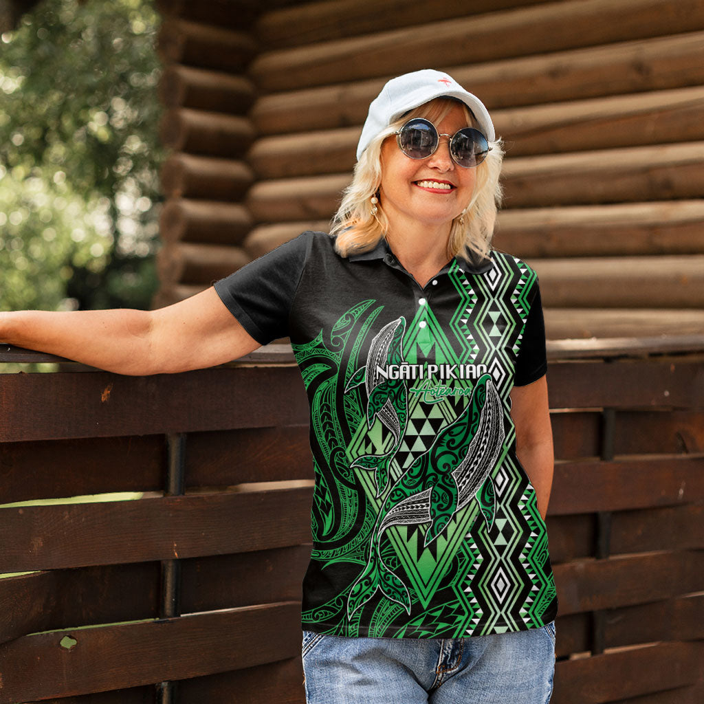 Aotearoa Iwi Ngati Pikiao Personalised Women Polo Shirt NZ Maori Humpback Whale Taniko Motifs