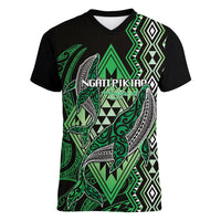 Aotearoa Iwi Ngati Pikiao Personalised Women V-Neck T-Shirt NZ Maori Humpback Whale Taniko Motifs
