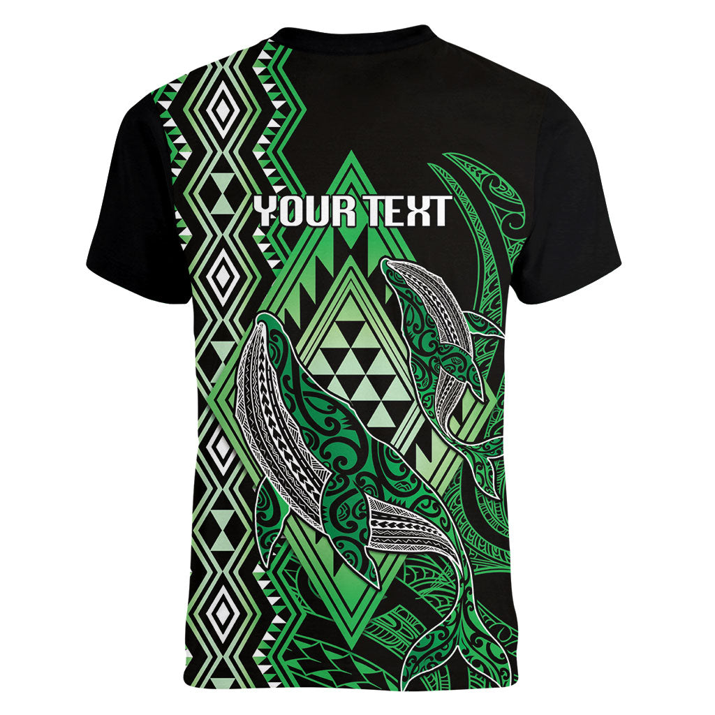 Aotearoa Iwi Ngati Pikiao Personalised Women V-Neck T-Shirt NZ Maori Humpback Whale Taniko Motifs