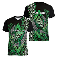 Aotearoa Iwi Ngati Pikiao Personalised Women V-Neck T-Shirt NZ Maori Humpback Whale Taniko Motifs