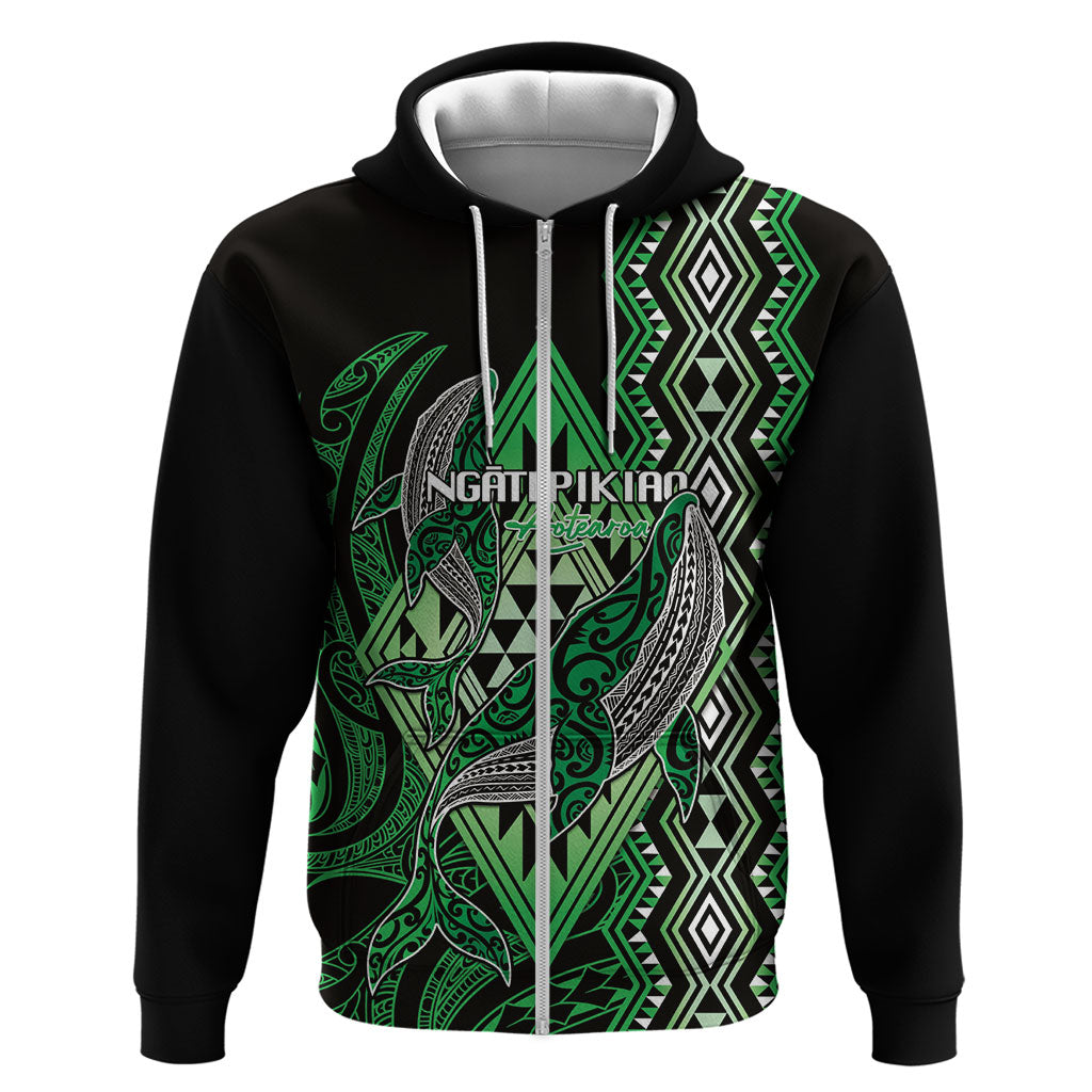 Aotearoa Iwi Ngati Pikiao Personalised Zip Hoodie NZ Maori Humpback Whale Taniko Motifs