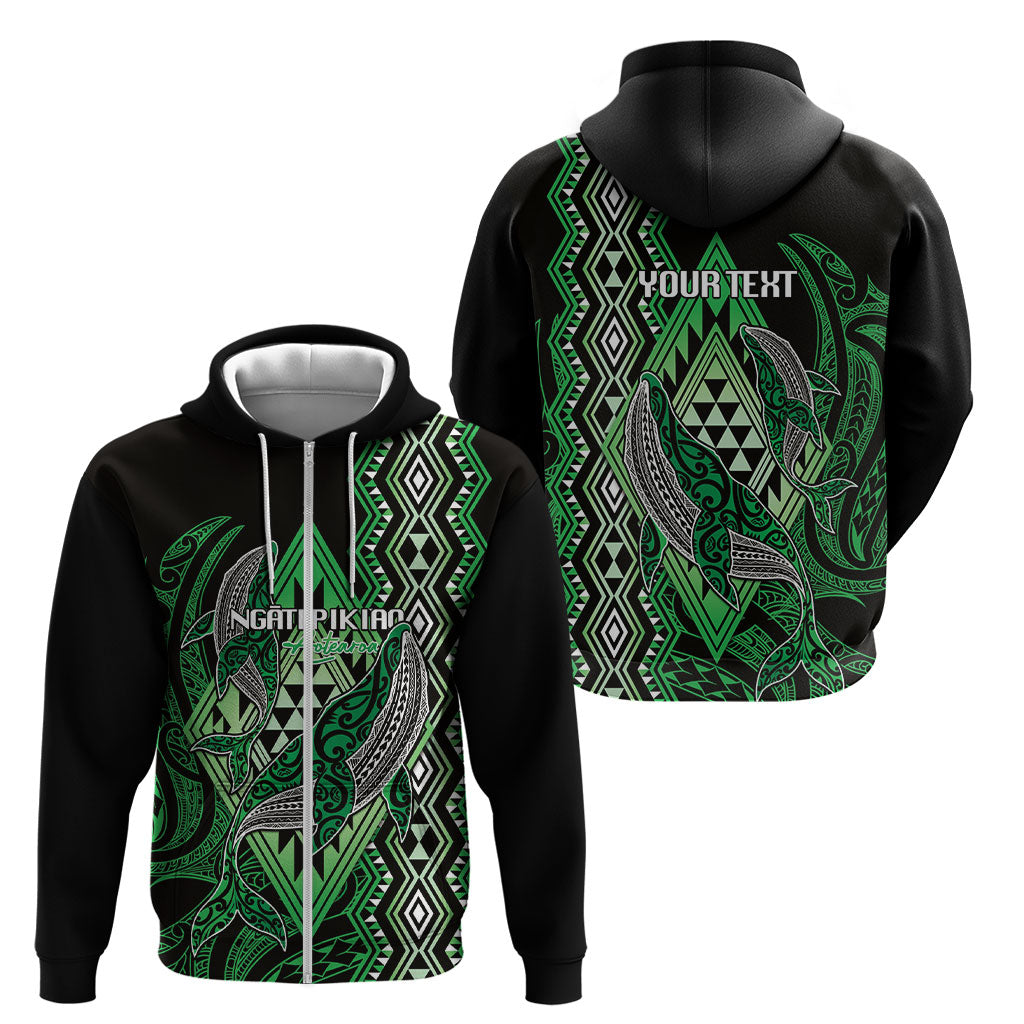 Aotearoa Iwi Ngati Pikiao Personalised Zip Hoodie NZ Maori Humpback Whale Taniko Motifs
