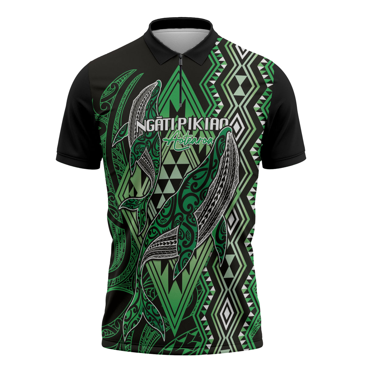 Aotearoa Iwi Ngati Pikiao Personalised Zipper Polo Shirt NZ Maori Humpback Whale Taniko Motifs
