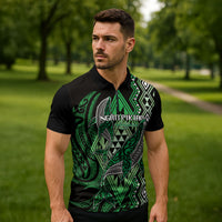 Aotearoa Iwi Ngati Pikiao Personalised Zipper Polo Shirt NZ Maori Humpback Whale Taniko Motifs