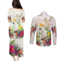 New Zealand Cacatua Galerita Couples Matching Puletasi and Long Sleeve Button Shirt Aotearoa Cockatoo Tropical Flowers