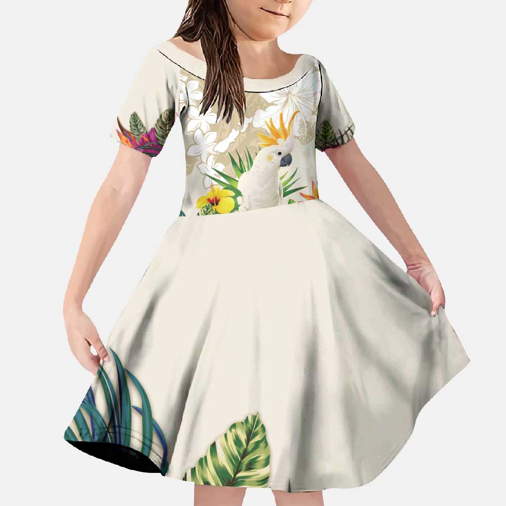 New Zealand Cacatua Galerita Family Matching Off Shoulder Maxi Dress and Hawaiian Shirt Aotearoa Cockatoo Tropical Flowers