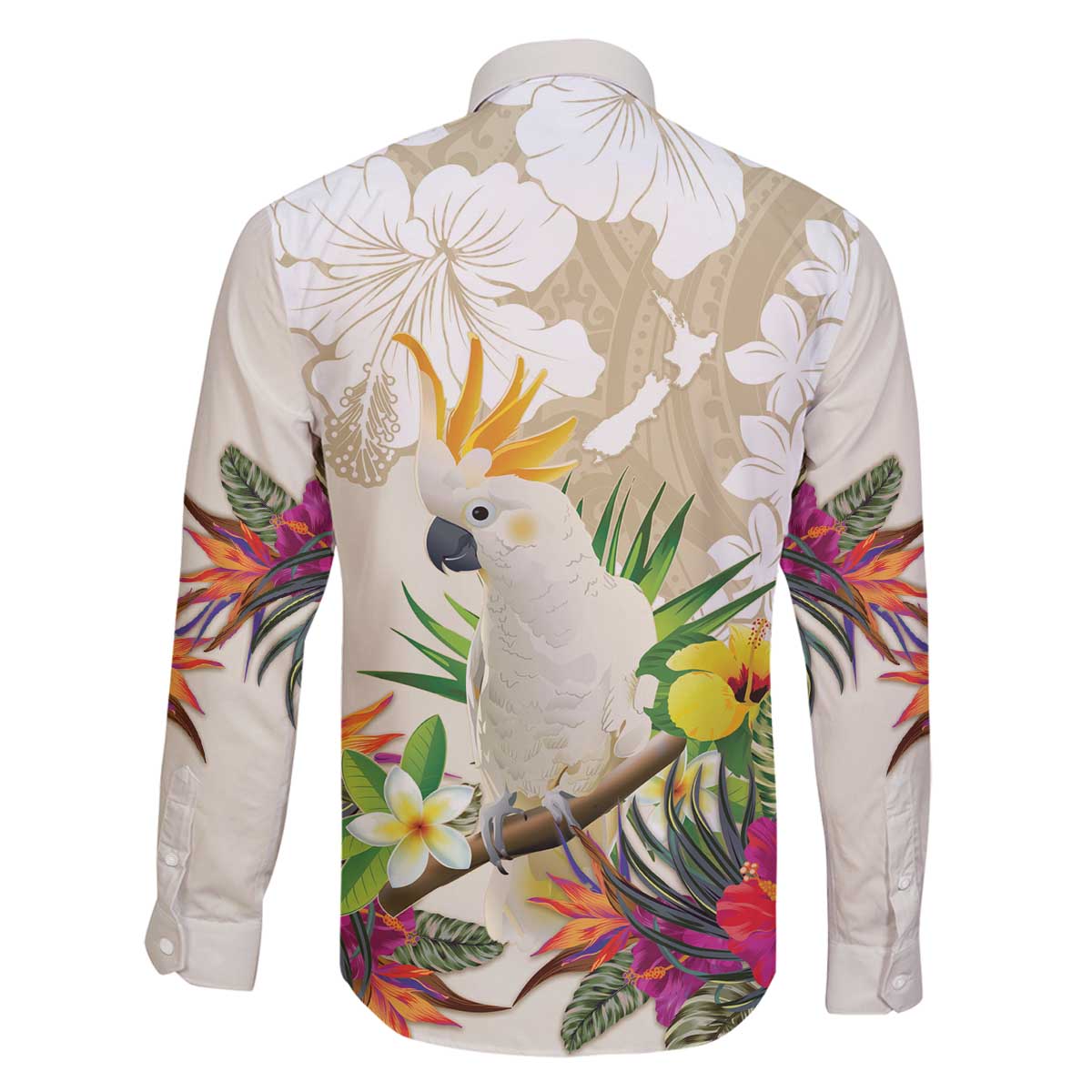 New Zealand Cacatua Galerita Family Matching Puletasi and Hawaiian Shirt Aotearoa Cockatoo Tropical Flowers