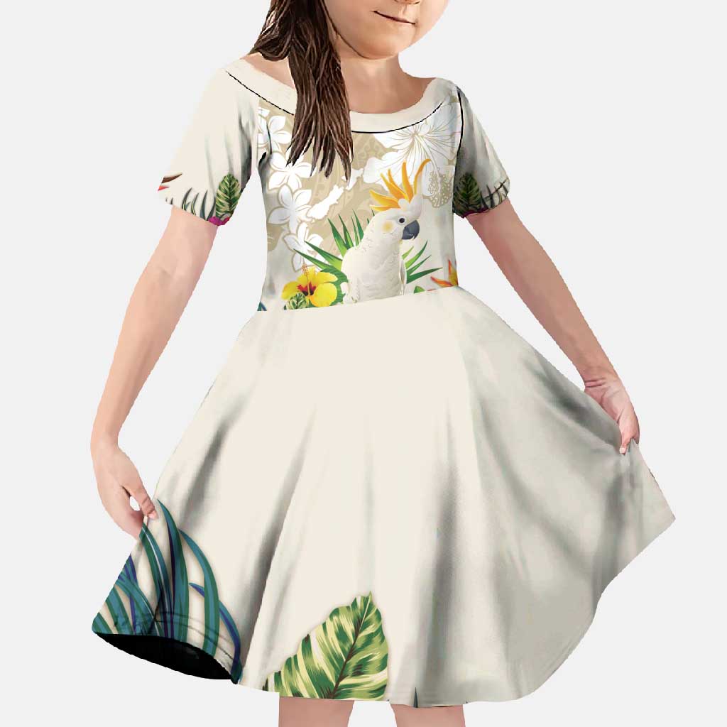 New Zealand Cacatua Galerita Family Matching Short Sleeve Bodycon Dress and Hawaiian Shirt Aotearoa Cockatoo Tropical Flowers