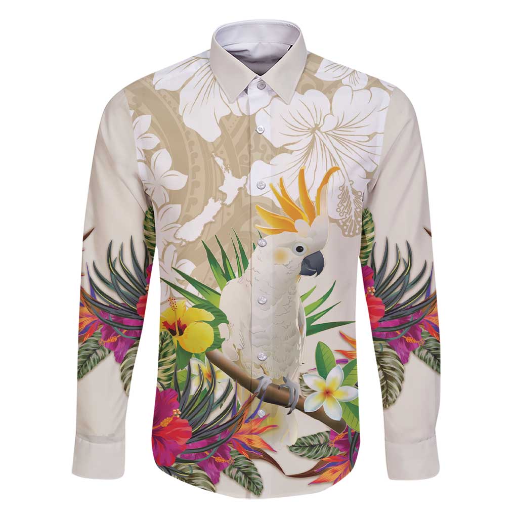 New Zealand Cacatua Galerita Family Matching Short Sleeve Bodycon Dress and Hawaiian Shirt Aotearoa Cockatoo Tropical Flowers