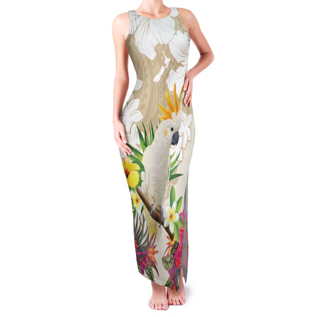 New Zealand Cacatua Galerita Family Matching Tank Maxi Dress and Hawaiian Shirt Aotearoa Cockatoo Tropical Flowers