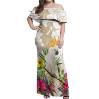 New Zealand Cacatua Galerita Off Shoulder Maxi Dress Aotearoa Cockatoo Tropical Flowers