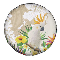 New Zealand Cacatua Galerita Spare Tire Cover Aotearoa Cockatoo Tropical Flowers