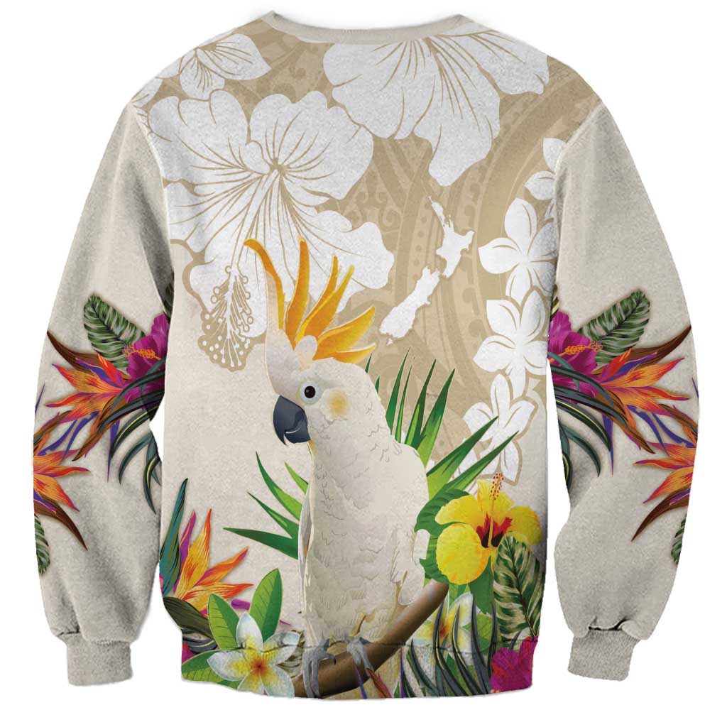 New Zealand Cacatua Galerita Sweatshirt Aotearoa Cockatoo Tropical Flowers