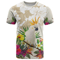 New Zealand Cacatua Galerita T Shirt Aotearoa Cockatoo Tropical Flowers