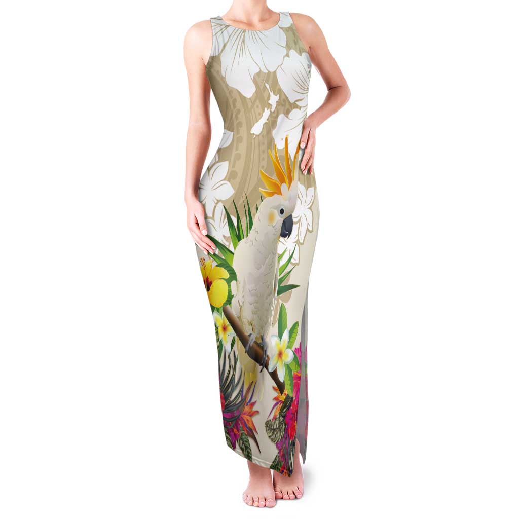 New Zealand Cacatua Galerita Tank Maxi Dress Aotearoa Cockatoo Tropical Flowers