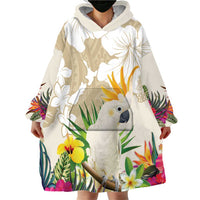 New Zealand Cacatua Galerita Wearable Blanket Hoodie Aotearoa Cockatoo Tropical Flowers