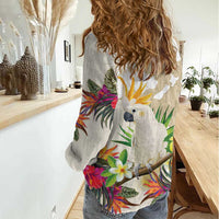 New Zealand Cacatua Galerita Women Casual Shirt Aotearoa Cockatoo Tropical Flowers